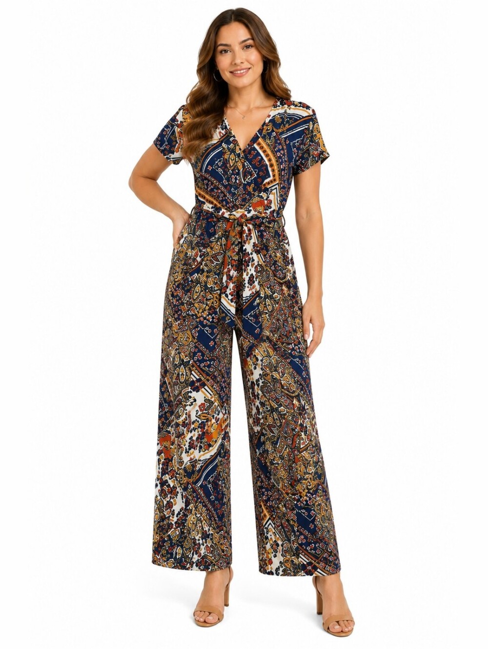 Next Women's Jumpsuit Wide Leg Short Sleeve Multicolor Floral 12 Boho Lagenlook